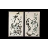 Pair of Japanese Pencil Paintings. Signe