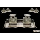 Edwardian Period - Superb Quality Matched Twin Inkwell and Stand for a Gentleman's or Ladies Desk,