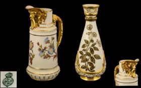 Royal Worcester - Excellent Quality Hand Painted Tapered Vase with Reticulated Spout and Decorated