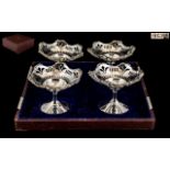 Edwardian Period - Excellent Quality Cased Set of Four Sterling Silver Tazza's,