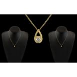 Ladies 18ct Yellow Gold Attractive Single Stone Diamond Set Pendant Drop with Attached 18ct Yellow