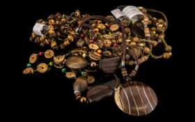 Collection of Boho/Vintage Wooden Jewellery, comprising five necklaces and one bracelet. Short small