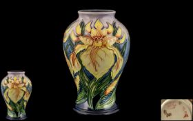 Moorcroft - Modern Tube lined Vase of Waisted Form ' Gala Lily ' Vase. Designer Emma Bossoms.