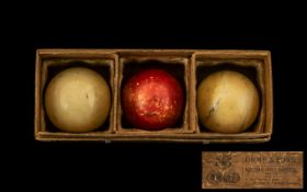 Victorian Period Orme and Sons Black friars St Manchester Boxed Set of Ivory Billiard Balls. c.