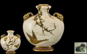 Royal Worcester Superb Quality Twin Handle Porcelain Flask Vase,