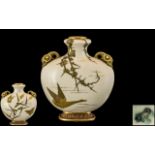 Royal Worcester Superb Quality Twin Handle Porcelain Flask Vase,