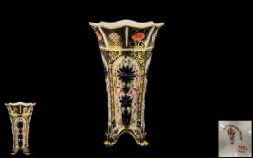 Royal Crown Derby Imari Single Gold Banded Flared Vase, Supported on 4 Feet.