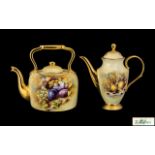 Royal Worcester Style Large Teapot, with transfer print still life decoration and gilt trim.