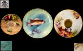 Royal Worcester Hand Painted Trio of Miniature Pin Dish and Two Saucers.