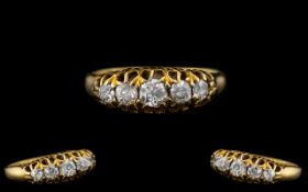 Antique Period 18ct Gold - Attractive 5 Stone Diamond Set Ring - Gallery Setting.