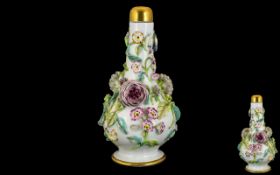 Coalport Coalbrookdale Style Flower Encrusted Bottle Vase / Jug with Painted Gold Top. c.1830.