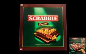 Mattel - Delux Boxed Scrabble Board Game with Rotating Board, Wooden Tiles, Instruction Book,