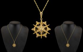Victorian Period Superb 18ct Gold Seed Pearl Set Starburst Pendant.
