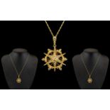 Victorian Period Superb 18ct Gold Seed Pearl Set Starburst Pendant.