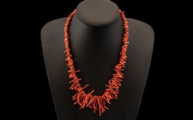 Early 20th Century Coral Necklace with Gold Coloured Clasp, Good Design and Quality. 18 Inches In