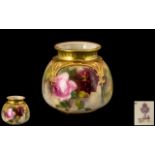 Royal Worcester Hand Painted ' Roses ' Stillife Small Vase. Date 1917 & Shape No H175.