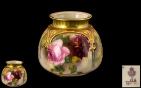 Royal Worcester Hand Painted ' Roses ' Stillife Small Vase. Date 1917 & Shape No H175.