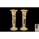 Royal Worcester Pair of Hand Painted Blush Ivory Specimen Bud Vases,