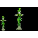 Murano Green Glass Courtesan Figurine, Unsigned. Height 14 Inches.