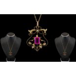 Victorian Period - Excellent Quality Tourmaline and Seed Pearl Set Open worked Pendant,