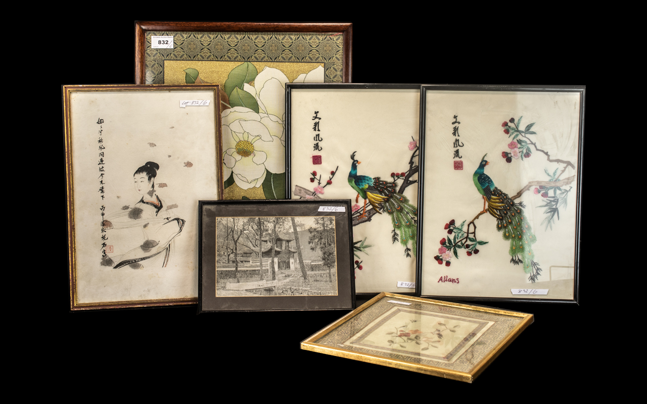 Collection of Six Chinese Pictures & Embroideries.