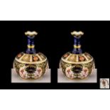 Royal Crown Derby Fine Pair of Imari Pattern Bulbous Shaped Small Specimen Vases of Pleasing Form.