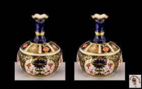 Royal Crown Derby Fine Pair of Imari Pattern Bulbous Shaped Small Specimen Vases of Pleasing Form.