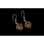 Art Nouveau Amber Set Silver Drop Earrings of Lovely Design and Art Nouveau Style. Each Drop 3.