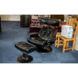 Black Leather Stressless Chair and Stool