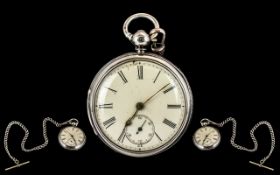 Mid Victorian Period Sterling Silver Fusee Driven Key-wind Open Faced Pocket Watch with Attached