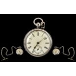 Mid Victorian Period Sterling Silver Fusee Driven Key-wind Open Faced Pocket Watch with Attached