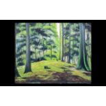 Wall Art Unframed Modern Print on Canvas - by an Iranian artist. Forrest scene.