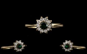 9ct Gold Emerald and White Gold Set Ring. Fully Hallmarked. Ring Size R. Please See Photo.