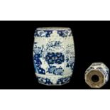 Chinese Blue and White Decorated Garden Stool of Hexagonal Shape, Depicting Flowers and Birds,
