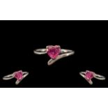 Ladies Silver & CZ Diamond Ring. 1ct CZ In a Heart Shaped Pink Colour, Nice Fashion Ring. Hallmarked