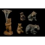 Group of Black Forest Antique Carved Linden Bears,