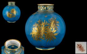 Royal Crown Derby Beautiful Quality Globular Shaped Vase with Sunken Cover Lid. c.1880's.