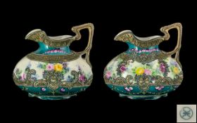 Noritake Very Fine Pair of Hand Painted Ornate Jugs of Excellent Proportions and Exquisite Detail.