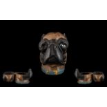 A Modern Reproduction of a Cold Painted Bronze Inkwell in the form of a Bulldog. Novelty inkwell
