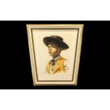 Coloured Limited Edition Print of a Spanish Boy wearing a hat, number 132/350, pencil signed M