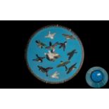 Unusual Antique Meiji Period Cloisonne Enamel Charger, Depicting Birds In Flight, the Center