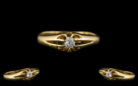 18ct Gold - Attractive Gypsy Set Single Stone Diamond Set Ring.