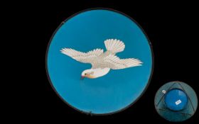 Rare Robins Egg Blue Ground Colour Meiji Period Cloisonne Enamel Charger Depicting a Single White