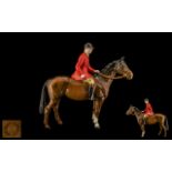 Beswick Hand Painted Ceramic Horse and Rider Figure ' Huntsman ' Red Jacket. Model 1501, Designer A.