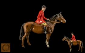 Beswick Hand Painted Ceramic Horse and Rider Figure ' Huntsman ' Red Jacket. Model 1501, Designer A.