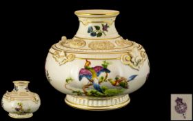 Royal Worcester Hand Painted and Signed Decorative Vase ' Exotic Birds ' In Woodland Setting on