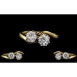 18ct Gold - Superb Quality Two Stone Diamond Ring - Twist Over Design.