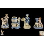 Royal Worcester 19th Century Collection of Blue and White Porcelain Figures ( 4 ) In Total,