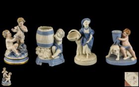 Royal Worcester 19th Century Collection of Blue and White Porcelain Figures ( 4 ) In Total,