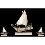Sterling Silver Model of a Large Arab Sailing Boat / Sharjah and ( display stand ) Marked Dubai
